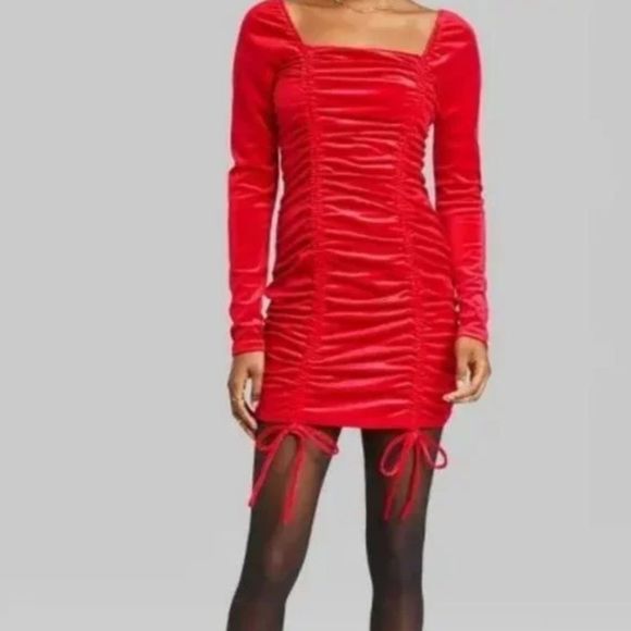 Wild Fable Red Ruched Velvet Mini Dress Bodycon Multiple Sizes - Picture 1 of 9